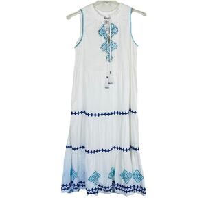 Tommy Bahama Shell Beach Tiered Maxi Dress Size M White Gauze Pockets Boho NEW